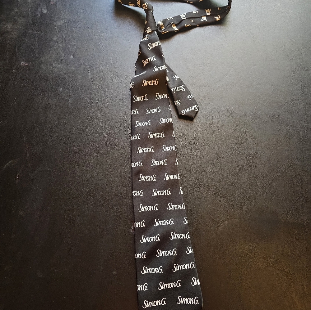 Simon G. Elegant Black Tie with White Logo, C1